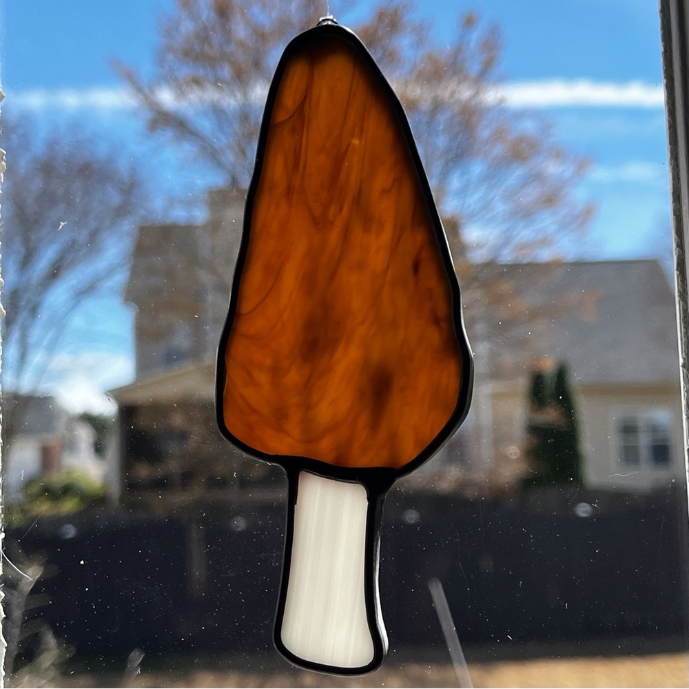 Handcrafted, handmade Stained Glass Morel Mushroom made by jaggedglassworks